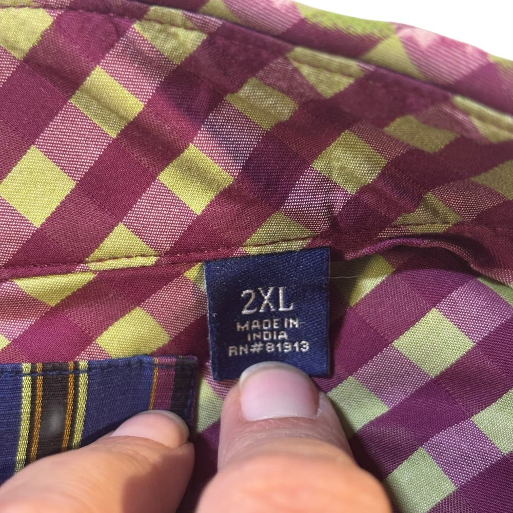 Robert Graham 2XL Button Down Shirt Long Sleeve Gingham Check Purple Yellow - Picture 6 of 10